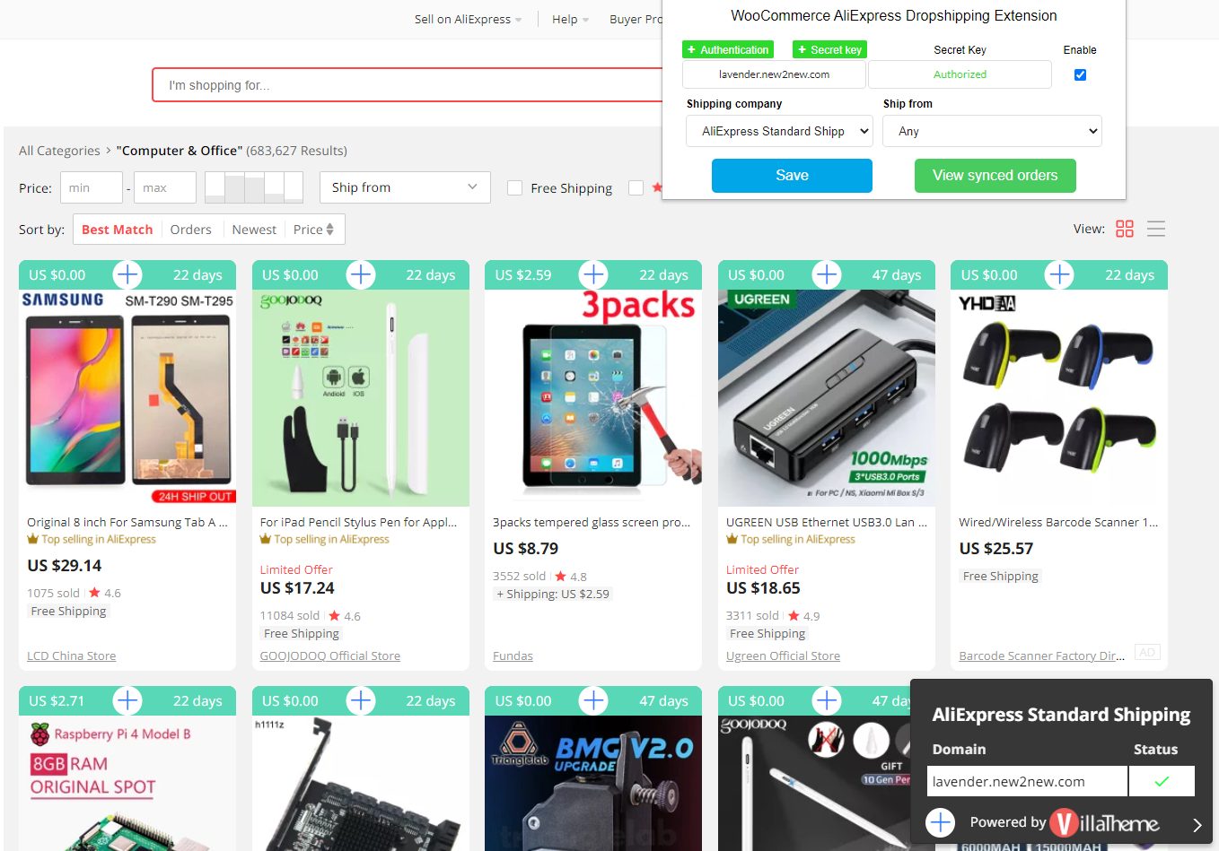 Search for AliExpress products to import to WooCommerce