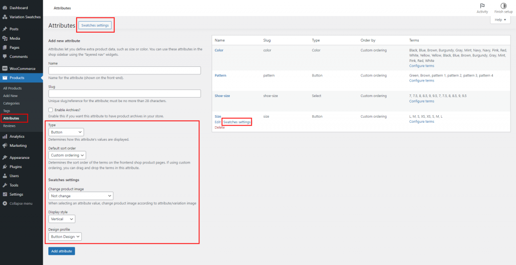 Swatches settings in Attributes – VillaTheme Documentation